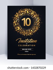 10 years anniversary invitation card template isolated vector illustration. Ten years Black greeting card template