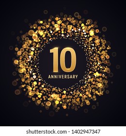 10 years anniversary isolated vector design element. Tenth birthday with blurred light effect