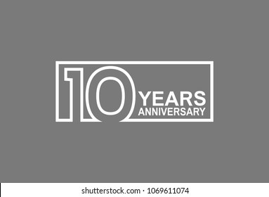 10 years anniversary line style white color in square isolated on gray color for celebration 