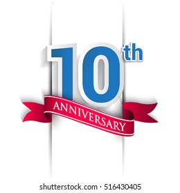 10 years anniversary logo, blue and red colored vector design on white background. template for Poster or brochure and invitation card.