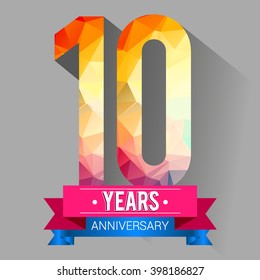 10 Years Anniversary logo. with colorful polygonal.