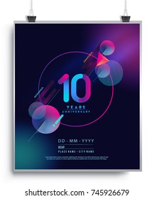 10 Years Anniversary Logo with Colorful Galactic background, Vector Design Template Elements for Invitation Card and Poster Your Birthday Celebration.