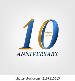 10 years anniversary logo design with blue and gold yellow color. 10 years anniversary design with gradient, creative illustration. vector eps10