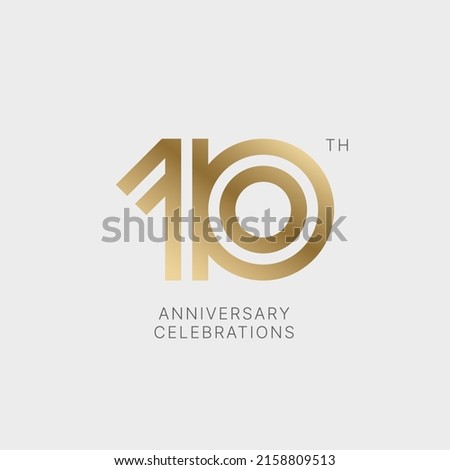 10 years anniversary logo design on white background for celebration event. 10th celebration emblem.