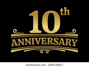 10 years anniversary logo, icon or badge. 10th birthday, jubilee celebration, wedding, invitation card design element. Vector illustration.