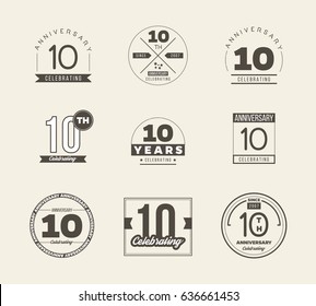 10 years anniversary logo set. Vector illustration.