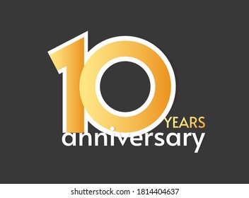 10 years anniversary logo template, number ten vector modern golden yellow color banner poster on dark background illustration design, 10th birthday party card badge trendy symbol
