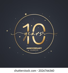 10 years anniversary logo template. 10th birthday, wedding anniversary icon. Trendy symbol image. Vector EPS 10. Isolated on background.