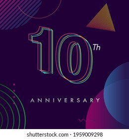 10 years anniversary logo, vector design birthday celebration with colorful geometric background and circles shape.