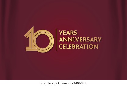 10 Years Anniversary Logotype with  Golden Multi Linear Number Isolated on Red Curtain Background