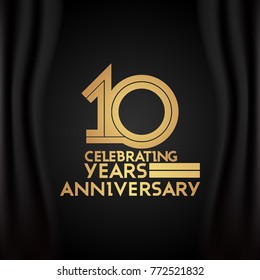 10 Years Anniversary Logotype with  Golden Multi Linear Number Isolated on Black Background