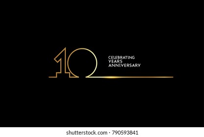 10 Years Anniversary logotype with golden colored font numbers made of one connected line, isolated on black background for company celebration event, birthday