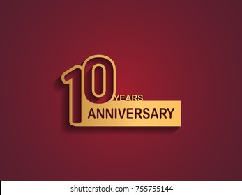 10 years anniversary logotype with outline number golden color on red background