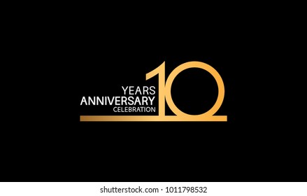 10 years anniversary logotype with single line golden and silver color for celebration 