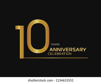 10 years anniversary logotype with single line golden and silver color for celebration