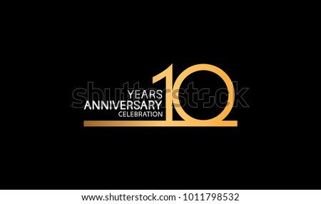 10 years anniversary logotype with single line golden and silver color for celebration 