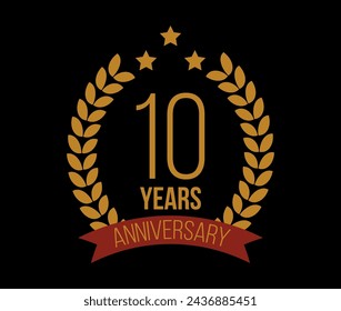 10 Years anniversary. Luxury bronze laurel, birthday celebration and commemorative banner