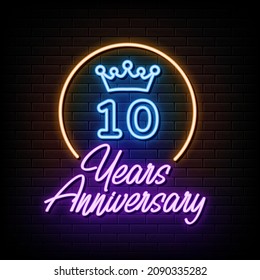 10 years anniversary neon sign. neon symbol