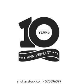 10 years anniversary pictogram vector icon, 10th year birthday logo label, black and white stamp isolated