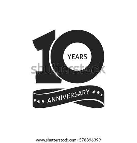 10 years anniversary pictogram vector icon, 10th year birthday logo label, black and white stamp isolated