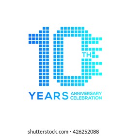 10 years anniversary with a pixels digital,technology logo