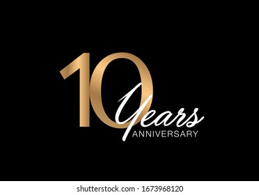 10 years anniversary poster.  Anniversary vector card. 10 years anniversary gold greeting card. 