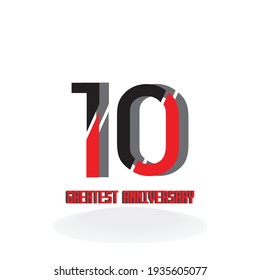 10 Years Anniversary Red Color Vector Template Design Illustration