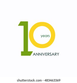 10 years anniversary, signs, symbols, which is yellow and green with flat design style