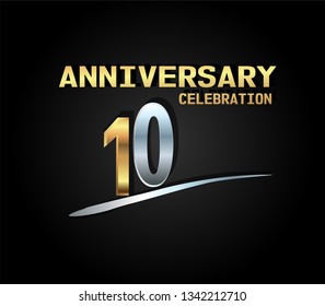 10 years Anniversary silver and golden font  with silver line