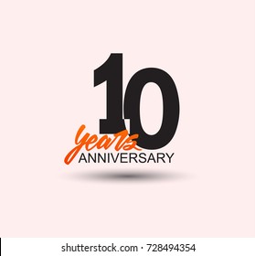 10 years anniversary simple design with negative style and yellow color isolated in white background