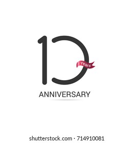 10 Years  Anniversary Simple Logo Celebration Isolated on White Background