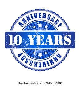 10  Years anniversary stamp.  Vector illustration.