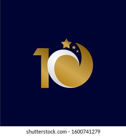 10 Years Anniversary Star Dash Gold Celebration Vector Template Design Illustration