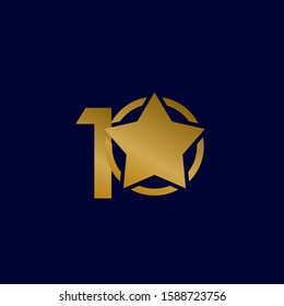 10 Years Anniversary Star Gold Celebration Vector Template Design Illustration
