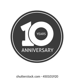 10 years anniversary sticker vector icon, 10th year birthday logo label, black and white stamp isolated