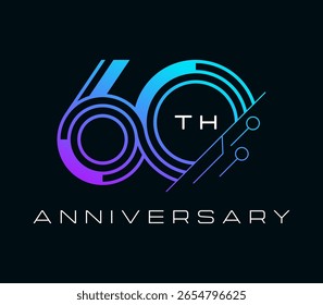 10 anos de aniversário com tecnologia elemento design vetor ilustração. Modelo de design de logotipo exclusivo de 10 anos. Na cor azul púrpura.