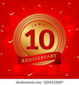 zehnjähriges Jubiläum. Jubiläum Template Design Konzept mit Pfirsichfarben und schwarzer Linie, Design für Veranstaltung, Einladungskarte, Grußkarte, Banner, Poster, Flyer, Buchumschlag und Druck. Vektorgrafik-EPS10