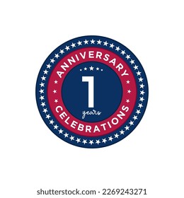 10 years anniversary. Anniversary template design, red and blue color with stars, design for event, invitation card, greeting card, banner, poster, flyer, book cover and print. Vector Eps10