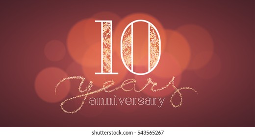 10 years anniversary vector banner, icon, logo. Graphic design element with bokeh effect for 10th birthday card or illustration