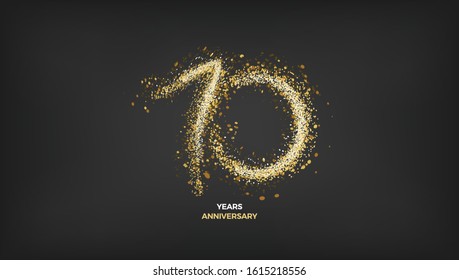 10 years anniversary vector design. Black golden background with gold sparkler light festive decoration, web, gift card or print banner layout template