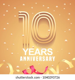 10 years anniversary vector icon,  logo. Graphic design element with  golden numbers and festive background for 10th anniversary 
