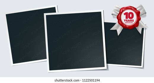 10 years anniversary vector icon, logo. Design element, greeting card with photo frames and number for 10th anniversary 