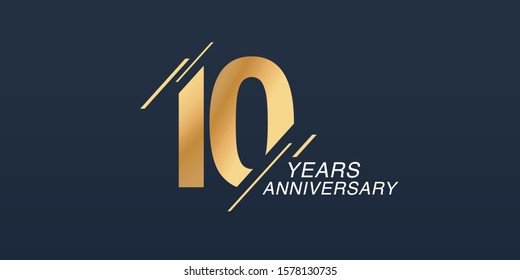 10 years anniversary vector icon, logo. Graphic design element with golden number on isolated background for 10th anniversary 