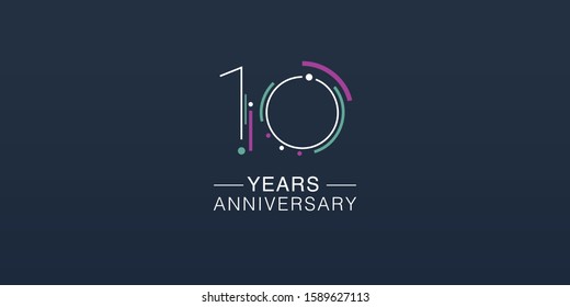 10 years anniversary vector icon, logo. Neon graphic number and sign for 10th anniversary greeting card, invitation 