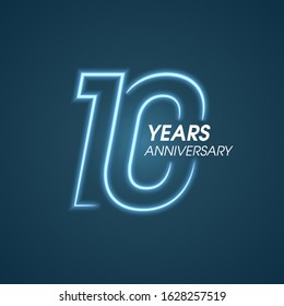 10 years anniversary vector icon,  logo. Graphic design element with neon light number and text composition for 10th anniversary