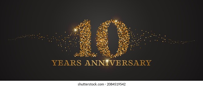 10 years anniversary vector icon, logo. Graphic design element with golden glitter number for 10th anniversary card