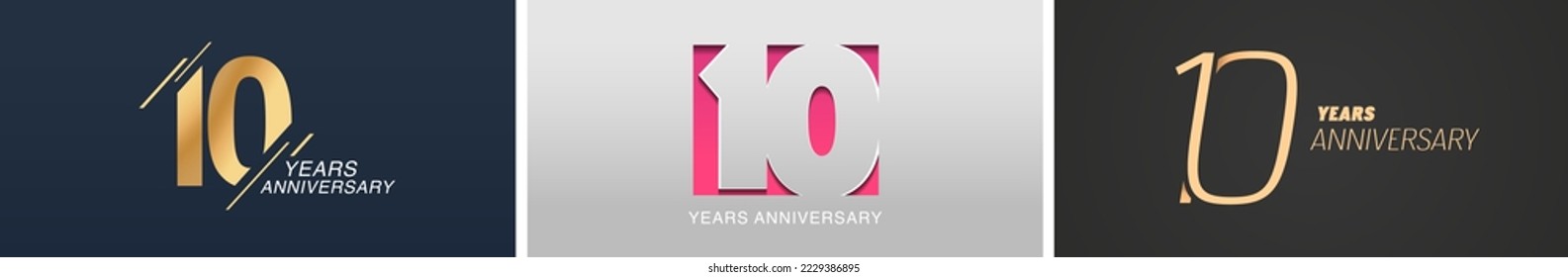 10 years anniversary vector icon, logo. Isolated graphic design set with number for 10th anniversary birthday card or symbol