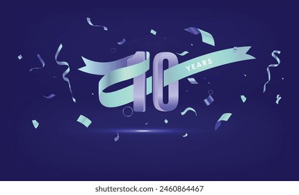 10 years anniversary vector icon, symbol, logo. Graphic background in modern style or card with neon number for 10th anniversary birthday celebration