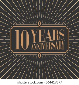 10 years anniversary vector icon, logo. Gold color graphic design element for 10th anniversary birthday card