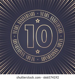 10 years anniversary vector icon,  logo. Graphic design element with golden stamp with number for 10th anniversary ceremony